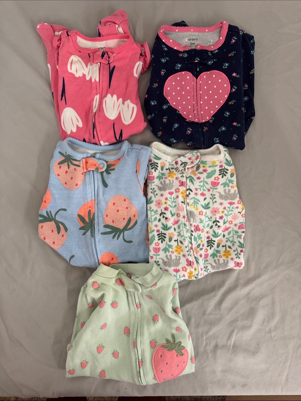 5 Baby Girl Zip Sleeper Bundle - Pink, Navy, Blue, Mint, Floral